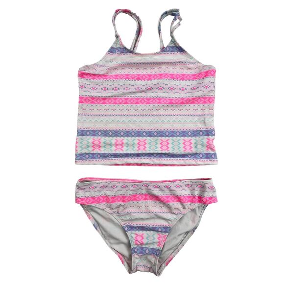 Children’s Place 2-piece Tankini Bathing Suit Swimsuit Pink Tropical Youth XL 14 - Picture 1 of 9